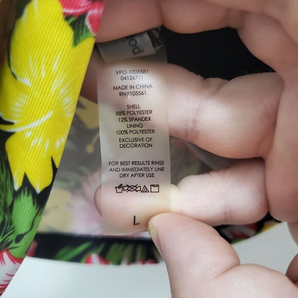 Bobbie Brooks Women's Black Multicolor Hibiscus X-Back Tankini‎ Swim Top L - Picture 4 of 5